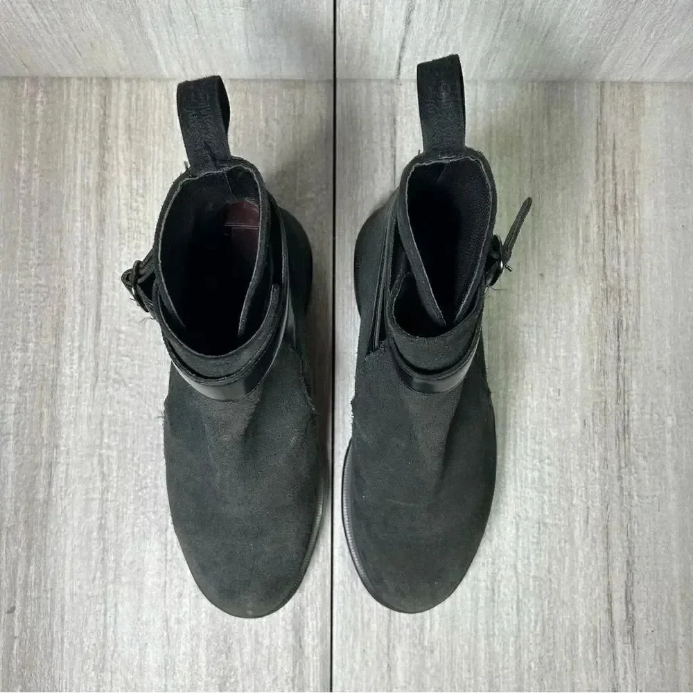 RARE Dr. Martens Docs Teresa Black Suede Leather Buckle Boots Women’s Size 6 - Picture 6 of 10